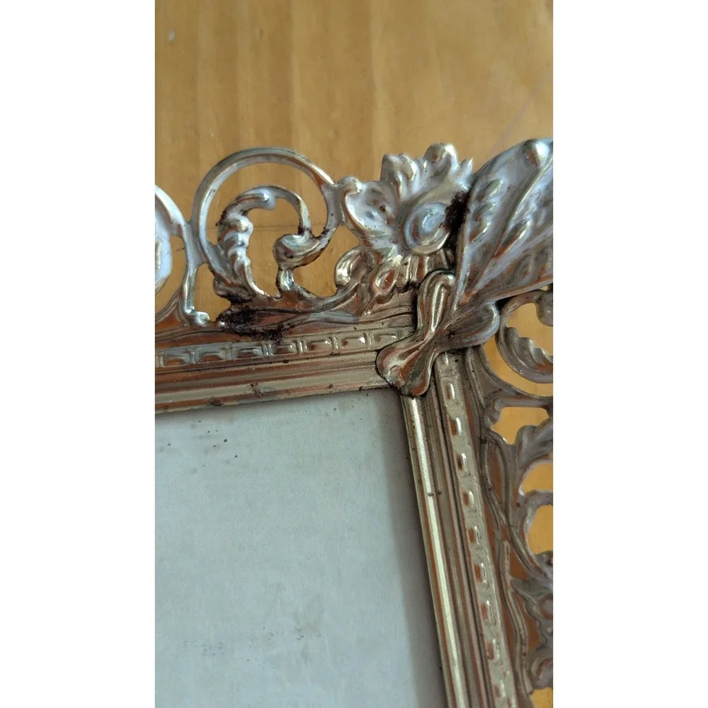 Vintage Ornate Gold Filigree Metal Picture Frame Floral Scrollwork 5x3.5